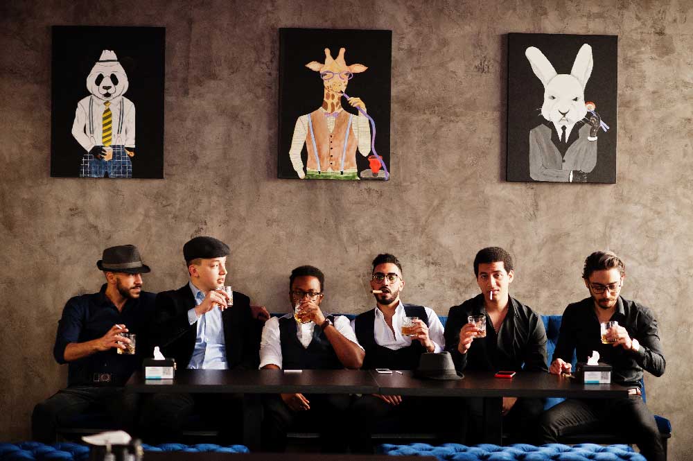 Group of friends relaxing together during a bachelor party